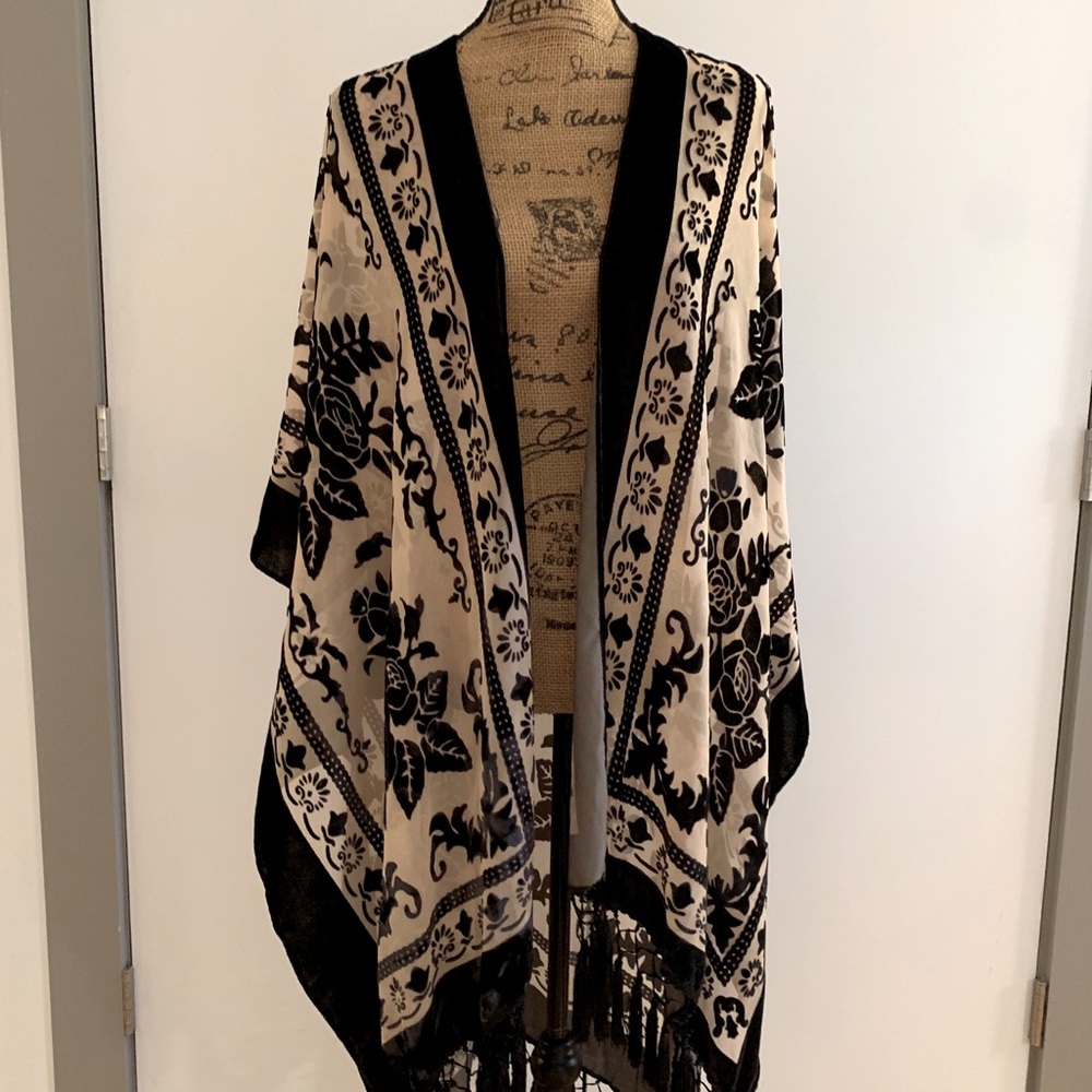 Free People velvet fringe shawl cape cover up